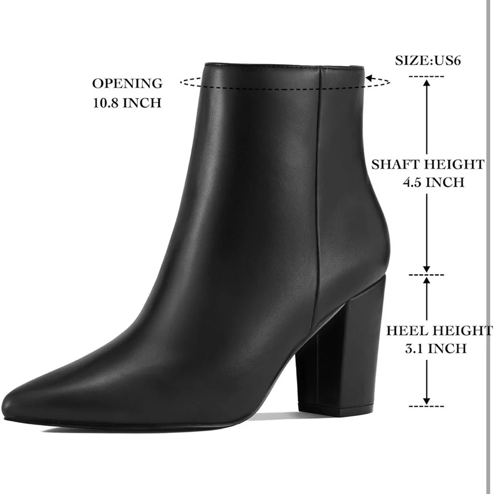 Rollda SUEDI Pointed Toe Ankle Boots Chunky High Heel Ankle Booties Side Zipper